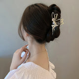 Flyshadow New Elegant Angel Hair Claw Clips Shiny Rhinestone Metal Angel Dancer Hollow Ponytail Claw Clip Hair Clip WOMAN HAIR CLIP tiara