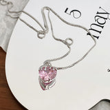 Flyshadow Y2K Luxury Pink Zircon Crystal Heart Pendant Necklace for Women Clavicle  Birthday Party Anniversary Gift Jewelry mujer