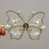 Flyshadow Fashion Butterfly Pearl Tassel Hair Claw Rhinestone Clip Korean Simple Shark Ponytail Crab Clip Hair Accessories for Girls Gifts