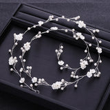 Flyshadow Silver Gold Color Pearl Flower Hair Vine Band Headband For Women Party Queen Bridal Wedding Hair Accessories Jewelry Vine Band