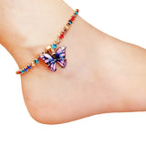 Flyshadow Bohemian Metal Butterfly Anklet Bracelet Cute Rhinestone Tennis Anklet For Women Girls Summer Beach Foot Chain Accessories