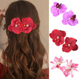 Flyshadow 2PCS/set  Phalaenopsis Cloth Hairpin Purple Elegant Temperament Hair Clip Girls Party Styling Side Clips Hairpin Accessories