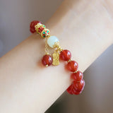 Flyshadow Natural Red Agate Bracelet with Lucky Charm Pendant Beautiful Hetian Jade Crystal Beads Causal Jewelry Luxury Hand Accessories