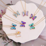 Flyshadow Butterfly Necklace For Women Aesthetic Pink Purple Crystal Pendant Choker Chain Jewellry Collars Jewelry Gifts