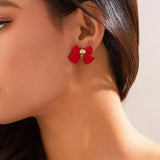 Flyshadow Red Bow Ladies Earing Korean Fashion Exclusive 2024 Wedding Club Party Eardrop For Women Fashion Jewelry Accessories Y2k New