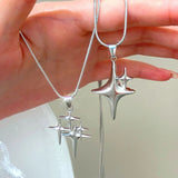 Flyshadow Y2K Simple Choker Necklace Four Pointed Star Necklaces Adjustable Crucifix Pendant Necklace Asterism-Necklace Jewelry