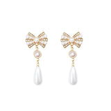 Flyshadow Elegant Long Pearl Earrings for Women with Butterfly Design and Crystal Embellishment Hypoallergenic Fashion Jewelry Free Ship