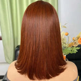 Flyshadow Short Brown Color Bob Wig Peruvian Straight Lace Front Human Hair Wigs For Women Reddish Brown #33 Lace Part Wig With Baby Hair