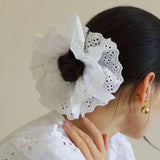 Flyshadow Oversized Lace French Hair Scrunchie For Women Elastic Ponytail Holder Headbands Hair Bands Elastic Hair Accessories