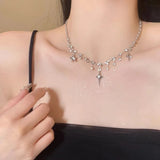 Flyshadow 2024 Kpop Star Pendent Necklace for Women Punk Simple Zircon Tassel Clavicle Chain Choker Elegent Party Gift Jewelry Girl