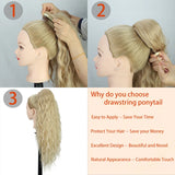 Flyshadow Long Curly Wavy Ponytail Hair Extension for Women Natural Synthetic Drawstring Ponytail Hairpieces Burgundy Blond Fake Pony Tail