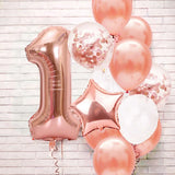 Flyshadow 13pcs Rose Gold 32inch Number Foil Latex Balloons Happy Birthday Party Decorations Kids Boy Girl 1 2 3 4 5 6 7 8 9 Year Old 1st