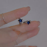 Flyshadow Y2K Trendy Cute Sweet Blue Star Hoop Earrings For Women Girls Simple New Fashion Vintage Earrings Aesthetic Jewelry Gift