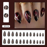 Flyshadow 24pcs Almond French False Nails Gold Powder Stone Pattern Red Press on Nails Fake Nails Glitter DIY Manicure Detachable Nail Tip