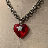 Flyshadow Harajuku Jewelry Red Heart Pendant Necklace Star Choker Kawaii Accessory Goth Chain Necklace Women Punk Charms