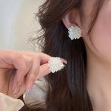 Flyshadow New Sweet Unique Design Elegant Delicate Ice Crack White Camellia Earrings Women Jewelry Wedding Party Premium Gift