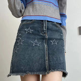 Flyshadow Y2k Vintage Denim Skirt Women Kawaii Harajuku Sexy Mini Skirts Retro Streetwear Casual A-line Summer Star Jean Skirt