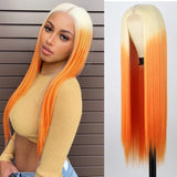 Flyshadow Long Straight Hair Wigs Blond Ginger Orange Middle Part Wig for Women Ombre Synthetic Cosplay Wig Heat Resistant Fiber Fake Hair