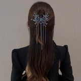 Flyshadow Luxury Vintage Rhinestone Butterfly Metal Chain Tassel Hair Clips Dark Style Ponytail Hairpins Twist Clip Women Hair Accessories