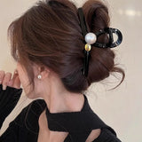 Flyshadow Stylish Large Grip Hair Clip for Women with Pearl Decorations