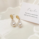 Flyshadow Irregular Metal Pendent Earrings Baroque Abnormity Pearl Korean Female Earrings Lava Pearl High Imitation Pearl Female Earrings