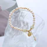 Flyshadow Natural Pearl and Agate Bracelet for Women Vintage French Style Fashion Jewelry with 14K Gold Plated Pendant Luxurious Accessory