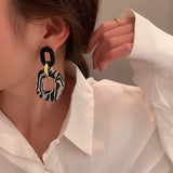 Flyshadow Big Black White Earrings Female Acetate Plate Animal Zebra Pattern Exaggerated Geometric Earrings Jewelry Accessories