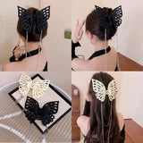 Flyshadow New Female Large Size Butterfly Tassel Hair Claw Simple Solid Color Ponytail Claw Clip Hairpin Woman Headwear Hair Accessories