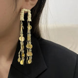 Flyshadow New Ins Fashion Metal Slub Sequined tassel Earrings Niche Design Exaggerated Temperament Earrings Women Party Accessories