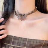 Flyshadow Hollow Butterfly Women's Necklace Gothic Punk Style PU Leather Neck Strap Sweet Romantic Party Collar For Women Fashion Jewelry