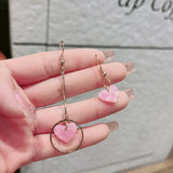 Flyshadow Asymmetric Round Heart Dangle Earrings for Women Statement Jewelry Party Trendy Romantic Pink Acrylic Love Drop Earrings