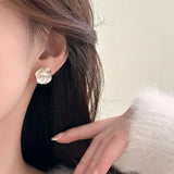 Flyshadow Delicate Camellia Stud Earring For Women Unique Flower Design Ear Stud Temperament White Earrings Daily Jewelry Girls Gift