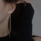 Flyshadow Simple Style Cross Long Chain Tassel Drop Earrings For Women  Dangle Earring Piercing Line Two Wear Way Trendy Ear Jewelry