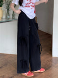 Flyshadow 2024 Minimalist Wide Leg Pants Women All Match Bow Fashion Casual Sports Summer New All Match Straight High Waist Loose