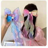 Flyshadow Fashion Hair Accessories New Girls Cute Pearl Colorful Chiffon Bow Ribbon Hairpins Children Sweet Hair Clips for Girls