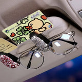 Flyshadow Artificial Diamond Glasses Holders Car Sun Visor Sunglasses Eyeglasses Mount With Ticket Card Clip Car Interior Accessories