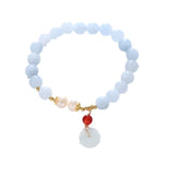 Flyshadow Blue Crystal Beads Bracelet with Retro Pendant Handmade Jadeite Lucky Charm Bangle for Women High Quality Fashion Jewelry Anime