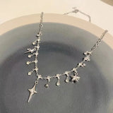 Flyshadow 2024 Kpop Star Pendent Necklace for Women Punk Simple Zircon Tassel Clavicle Chain Choker Elegent Party Gift Jewelry Girl