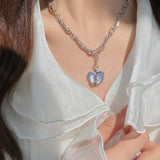 Flyshadow Vintage Crystal Heart Pendant Necklace Clavicle Chain Choker For Women Girl Punk Kpop Y2K Fashion Jewelry Gifts