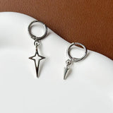 Flyshadow Asymmetric Cross Star Drop Earrings for Women Party Punk Jewelry Goth Silver Color Metal Minimalist Statement Dangle Earrings