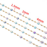 Flyshadow 1meter Stainless Steel Crystal Bead Chain Blue Natural Stone beaded Chian for Necklace Bracelet Sweater Chain Jewelry Making DIY