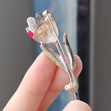 Flyshadow Elegant Tulip Rhinestone Flower Brooch Pin Crystal Costume Jewelry Clothes Accessories Jewelry Brooches Gift  Wedding Pins