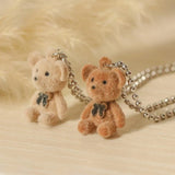 Flyshadow Cute Plush Bear Pendant Necklace for Girls Women Korean Fashion Bear Long Sweater Neck Chain Necklaces Collar Jewelry