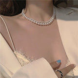 Flyshadow French Retro Multi-Layered Pearl Choker Simple White Acrylic Bead Chain Necklace Elegant Jewelry