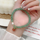 Flyshadow Unique Crystal Bracelet with Green Strawberry and Peach Charm Pendant Fine Jewelry for Women Ideal Gift for Girlfriend Free Ship