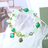 Flyshadow Green Agate Crystal Bracelet for Women with Sweet and Elegant Four-Leaf Clover Pendant Ideal Gift for Classmates and Girlfriends