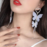 Flyshadow New Design Jewelry Long White Butterfly Tassel Earrings Party Gifts for Women Celebrity Exaggerated Wedding Dress Accessories