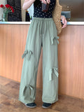 Flyshadow 2024 Minimalist Wide Leg Pants Women All Match Bow Fashion Casual Sports Summer New All Match Straight High Waist Loose