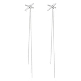 Flyshadow Simple Cross Long Chain Tassel Drop Earrings For Women Dangle Earring Silver Color Piercing Line Trendy Ear Jewelry