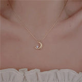 Flyshadow Claw Diamond Sparkling Moon Designer Women's Necklace Golden Crescent Moon Sweet Romantic Collarbone Chain For Women Jewelry